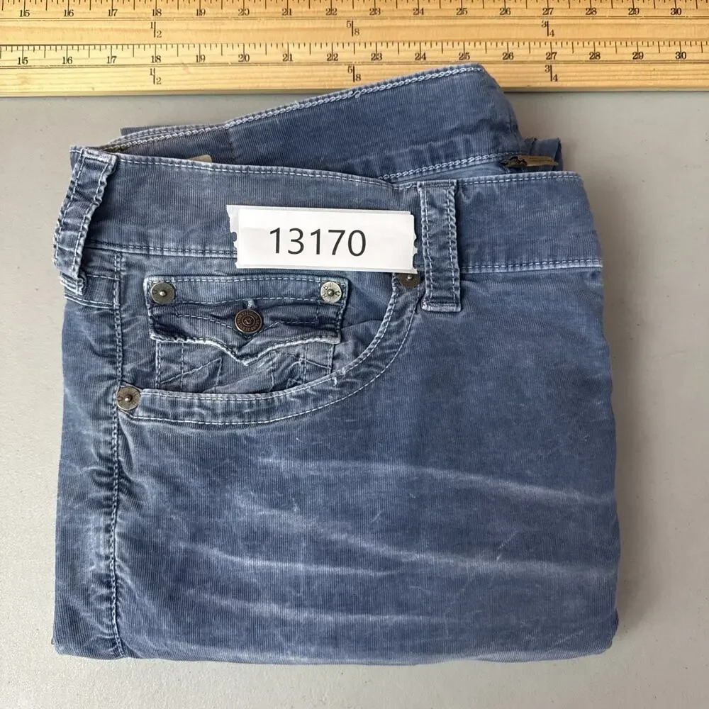True Religion Jeans Mens 38 Blue Micro Corduroy Ricky Flaps Relaxed Straight VTG